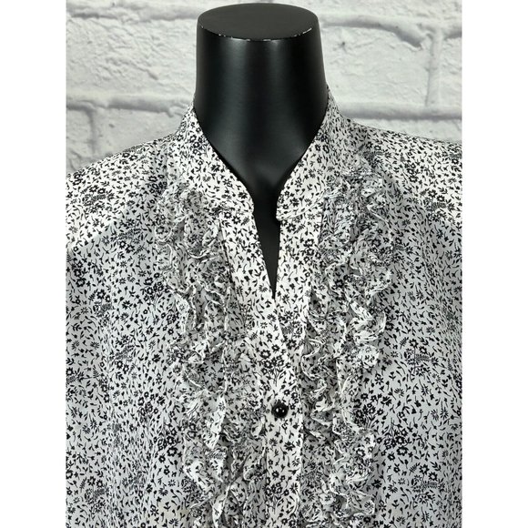 Paloma Carmin Floral Printed Blouse Ruffled Button Front 3/4 Sleeve 80's Size XL - Picture 2 of 8